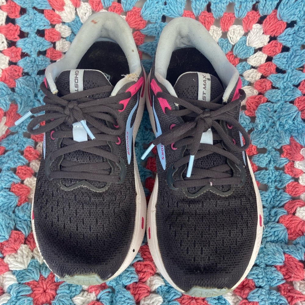 Women’s Brooks Ghost Max Ebony-Open Air-Lilac Rose Restart Running Sneaker Sz 8 - Picture 2 of 11